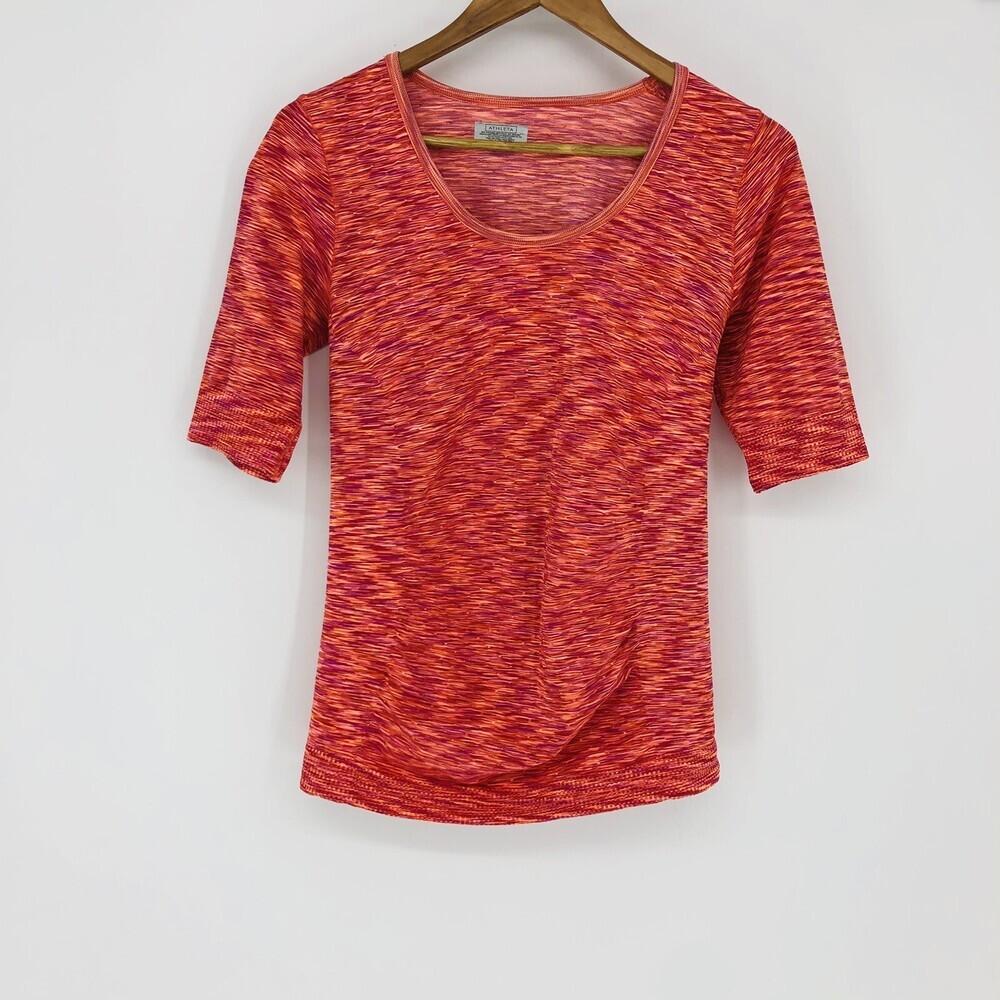 Athleta Orange Space Dye Seamless Short Sleeve Running Shirt Size Medium Stretch